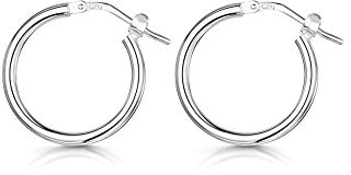 Amberta® 925 Sterling Silver Fine Circle Hinged Hoops - Round Creole Sleeper Earrings Diameter Size: 7 10 15 20 25 35 45 55 mm (15mm)