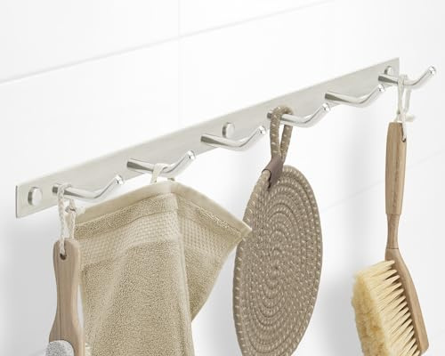 Stahlia Garderobe (6 Haken) Garderobenhaken Kleiderhaken Wand Edelstahl gebürstet Garderobenleiste Wandgarderobe Hakenleiste Wandhaken zum Schrauben Haken