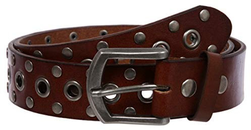 beltiscool Lässiger Gürtel aus massivem Leder mit Nieten und Nieten, braun / silber, 95 cm