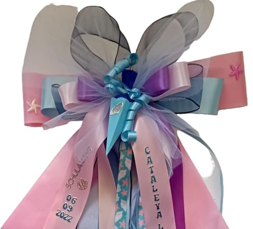 Schultütenschleife mit Mini Schultüte als Deko - Farben und Name personalisiert ! Nach Wunsch !