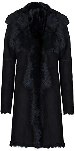 Infnity Leather Damen Schwarz Damen Echt Toscana Schaffell Leder Wildleder Jacke Trenchcoat