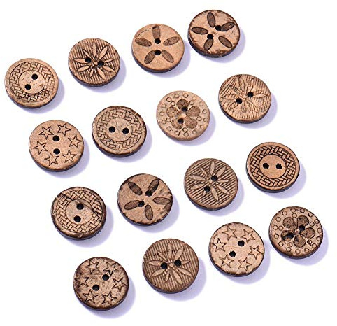 Chifans 50 Stück Vintage Knöpfe Holzknöpfe Kokosknöpfe Bunt Knöpfe Vintage Knöpfe Brown 2 Löcher Runde Knöpfe Zarte Knöpfe für Handwerk Scrapbooking Craft Tiere,18 m (Rund)