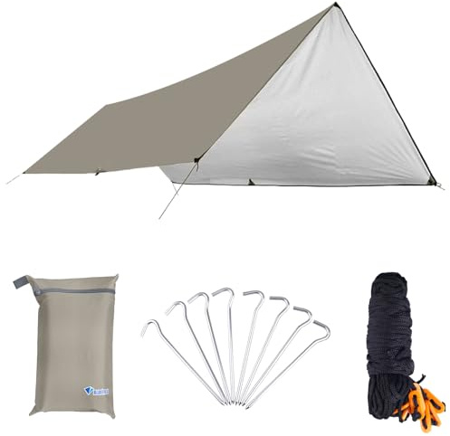 Azarxis Zeltplane mit UPF 50+ UV-Schutz, Hammock Tarp, Leicht und wasserdicht Plane für Camping Hängematte (Khaki, M-300cm×500cm)