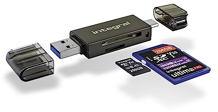 Integral Adattatore per lettore di schede di memoria micro SD e SD con doppia interfaccia USB 3.0 e USB-C di tipo C, fino a 180 MB/s in lettura e 130 MB/s in scrittura, supporta le prestazioni delle