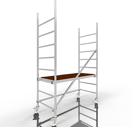 ALTEC Rollfix 2.0 Rollgerüst fahrbar, 3m Arbeitshöhe, inkl. Wandanker | Fahrbares Gerüst aus Aluminium, Baugerüst zertifiziert, 200 kg/m² Traglast, DIN EN 1004-1, ISO 9001:2015