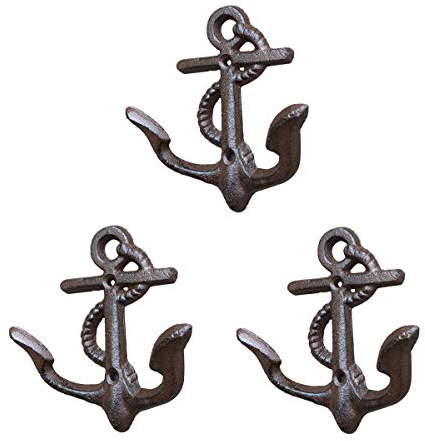 TentHome 3er-Set Maritim Garderobe Haken Anker Dekorativ Gusseisen Antik Ankergarderobe Ankerhaken Doppelhaken Garderobenhaken Mehrzweckhaken für Garten Bad Küche