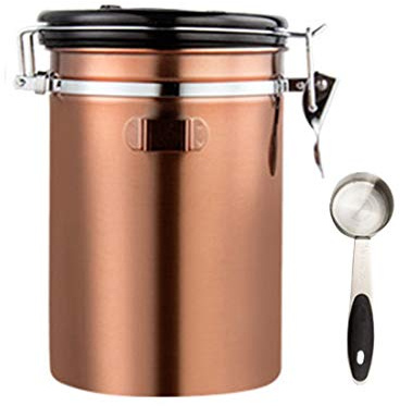 Container Airtight Coffee Storage, Stainless Steel Canister with Measuring Scoop for Beans or Ground Coffee, Valve Filters, Freshness Calendar, Large Espresso Holder 1800ML - Rose Gold