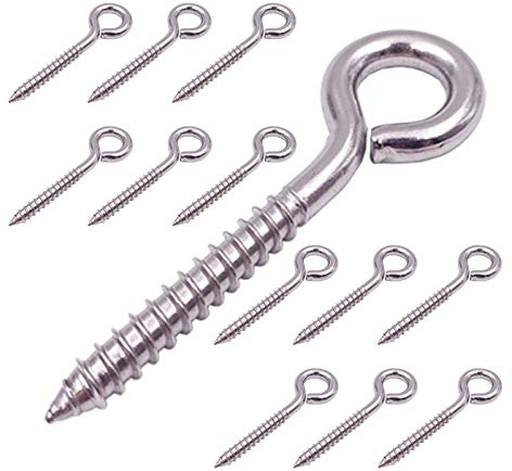 304 Stainless Steel Eye Shape Screws Metal Hook, Heavy Duty Hanging Hooks Eyelet Screws Bolt for Yoga & Brazilian Hammocks, Swing Chair, 12 Pack, 3-1/5 Inch, M6 Screw (Style A)