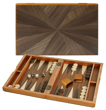 GSE Games & Sports Expert Premium Magnetic Wooden Folding Inlay Backgammon Board Game Set, Portable Travel Board Game (Focus- 11 Inches)