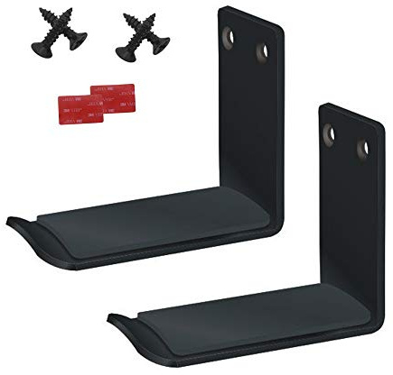MeetRade Headphone Stand Holder Stick-On Adhesive Hooks Under-Desk Earphone Stand Headset Hanger Mount 2 Pack Aluminum Wallmount Hook Clamp Headphone Desk Hanger (2BLACK PRO)