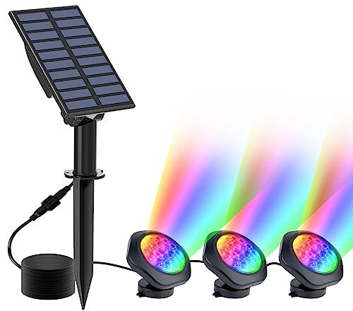 CREPOW Solar-Teichleuchten, 18 LEDs, superhelle RGB-Landschaftsstrahler, IP68, Unterwasser-Teichlichter, tauchfähige LED-Lichter für Fische, Aquarium, Garten, Hof, Pool, Brunnen, Teich (3 Stirnlampen)