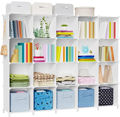 HOMIDEC Regalsystem Kleiderschrank aus Kunststoff, 20 Würfel Regal Schuhregal Modular Schrank Faltschrank Raumteiler, Aufbewahrung Organizer von Kleidung Schuhen Spielzeug Büchern für Schlafzimmer