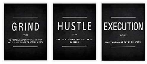 ZHONGYUTONG 3 Stück Inspirierende Leinwand Wandbild Grind Hustle Execution Kunstdruck Poster Motivierende Unternehmer Gemälde Positive Zitate Wanddekoration Geschenk (30x40cmx3 Teilig, Kein Rahmen)