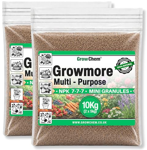 Grow Chem Growmore 10KG (2 x 5KG) All-Purpose Plant Food Outdoor Fertiliser | NPK 7-7-7 Plant Feed Granules - Balanced Fertiliser for Plants & Soil Improver - Boosts Plant Growth, Flowers, Fruits and Veg