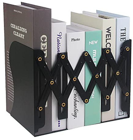Adjustable Bookends, 19 inches 2 Dividers Heavy Duty Metal Book Holders, Book Storage Rack, Desk Organizer Magazine File Holder for Office, School, Bookstore and Home, Black