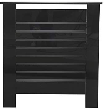 FUSIDE Radiator Cover Modern Deisgn,High Gloss Slatted Grills,White,Black,Grey Radiator Covers (Black-Small)
