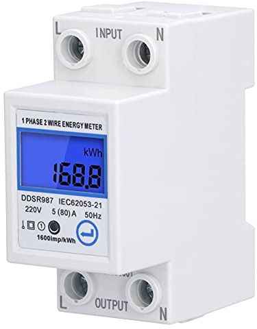 Medidor de electricidad digital 5 (80) A 220V Pantalla LCD retroiluminada Medidor de energía Monofásico 2 cables 2P Carril DIN Hogar kWh Amperímetro Electricidad Consumo de energía Vatímetro