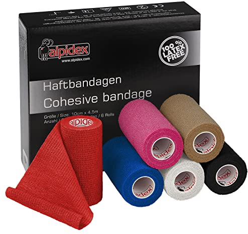 ALPIDEX 6 Rouleaux Bande Cohésive Élastique 10 cm x 4,5 m Autoadhésive | Vet Wrap, Peau Sensible, Sans Latex, Imperméable, Respirant, Cheval, Chien, Chat, Sport, Pansement, Maintien