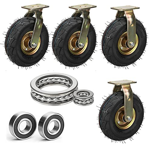 4 Stück Transportrollen 200mm/250mm (2x Lenkrolle + 2x Bockrolle) Doppelkugellager Schwerlastrollen, Leise/360 Grad Drehbar Luftreifen Gummi Rollen Für Transportwagen, Möbel ( Size : Ø 250mm/10in )