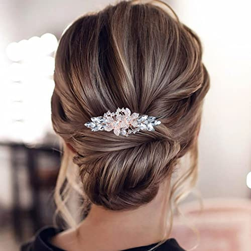 TseenYi Kristall Blumen Haarspange Gold - Strass Edelstein Vintage Clip - Bling Braut Haarnadeln Hochzeit Kopfbedeckung für Frauen und Mädchen (Mit Transparentem Kristall)