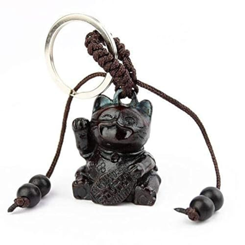 lachineuse - Porte-Clés Chat Maneki Neko - Porte-Bonheur - Chat Japonais Mignon - Objet Kawaii Lucky Cat - 3,5 x 3 x 3 cm - Idée Cadeau Asiatique Japon - Coloris Rouge Brun