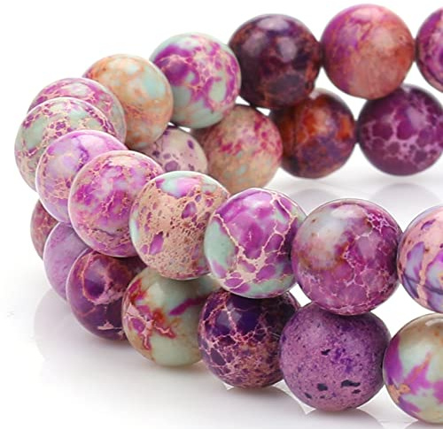 60 Stück Naturstein Perlen Lila Weiße Jaspis Beads