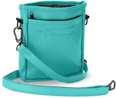 Ostfriesenpfoten® Leckerlibeutel 'Frieda' für Hunde aus hochwertigem Kunstleder - Türkis Größe M - Futterbeutel mit EasyOpen Einhandmagnetverschluss - Gassitasche für Hunde-Leckerli