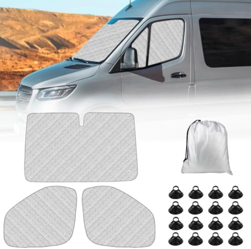 Sonnenschutz Ersatz für Mercedes Sprinter 2019-2026, 3 Teilige Thermomatte | Auto Frontscheibe Abdeckung, Rundumschutz, Aluminiumfolie Faltbar Sonnenblende, Reflektiert Hitze, UV Schutz