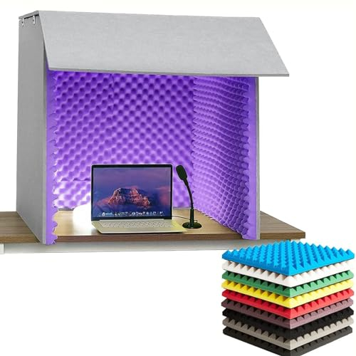 Portable Soundproof Booth Sound Proof Foam Panels 80 * 80 * 80CM Desktop Soundproof Cover Vocal Recording Booth Sound Booth Microphone Soundproofing Acoustic Foam Panelfor Studio,Purple