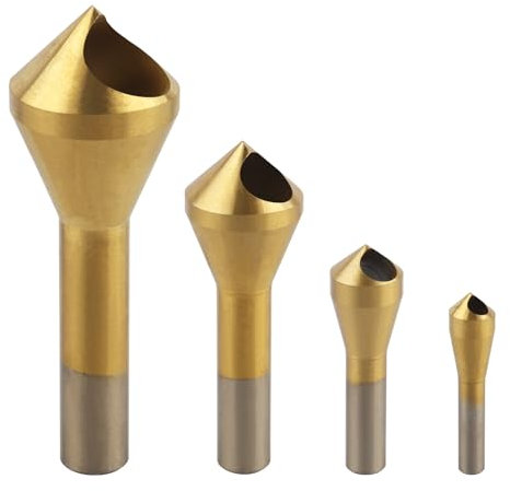 AOKLIT Countersink Drill Bit Set, 4 Pcs Titanium Coated Counter Sink Drill Bit Set Deburring External Chamfer Tool, for Wood, Metal, Plastic, PVC