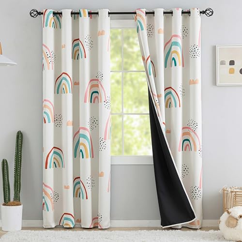chiinvent Blackout Rainbow Curtains for Kids Cute Rainbow Room Darkening Window Curtains Decorative Cartoon Black Out Curtain for Girls Bedroom Nursery, C1, 52 x 63, 2 Panels (90% Blackout)