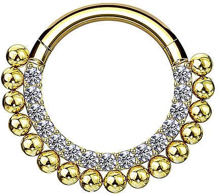 Piersando Piercing Ring Septum Nasenpiercing Nasenring Ohrpiercing Ohr Nase Tragus Helix Segment Clicker Scharnier Kugel Design mit Kristallen Gold | 1,2mm x 8mm