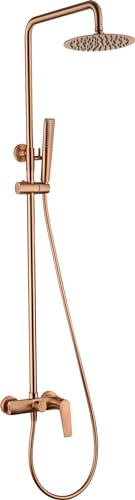 MICE - Asta doccia monocomando allungabile in acciaio inox - Colonna doccia - Rubinetteria bagno con spruzzatore e manico docciaOro rosa spazzolato BDD055/ORC