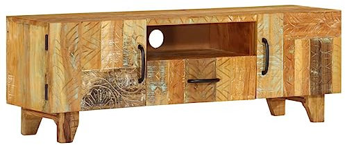 THOYTOUI TV-möbel Lowboard Sideboard Fernseher TV-Table TV-Standregal Hi-Fi Standregal TV-Schrank Handgeschnitzt 120 x 30 x 40 cm Altholz Massiv Geeignet für Wohnzimmer Schlafzimmer Wohnung Hotel