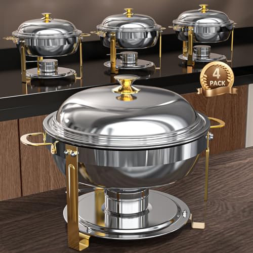Amhier 5 Qt Chafing Dish Buffet Set mit Edelstahldeckel, Chafing Dishes für Buffet mit Essen und Wasser Pfannen für Catering, Partys, Hotels und Hochzeiten, Gold, 4 Stück