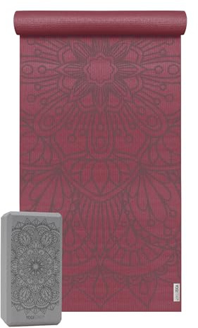 Yoga-Set Starter Edition - Lotus Mandala (yogamatte + 1 Yogablock) Bordeaux
