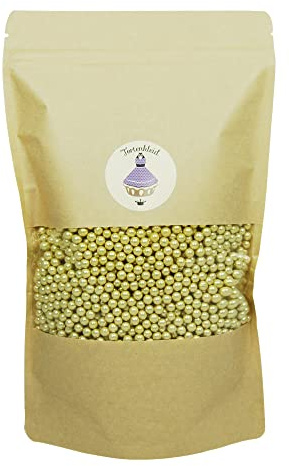 Zuckerpapier24® Tortenkleid® Zuckerperlen 7mm GOLD, Tortendekoration, Backzubehör, essbare Perlen; 100g Packung [04156100]
