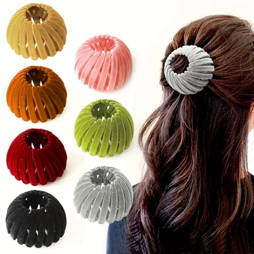7 Stück Haarspangen für Damen: Vintage Vogelnest Haarklammern & Große Haarclips, Erweiterbar Kopfschmuck Haarband für Frauen & Mädchen (Beflockung)