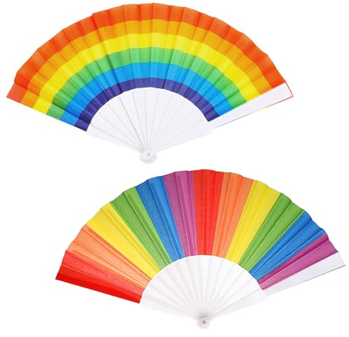 Zuofan 2 Pezzo Ventaglio a Mano Pieghevole,Ventaglio Donna, Ventaglio Matrimonio, ventagli Portatili per Spettacoli, Festival, Eventi, Regali, Artigianato, Danza, Decorazioni, Colori dell'arcobaleno