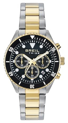 Breil, Collezione Overhand, Orologio Uomo in Acciaio Chrono Gent, Cronografo in Acciaio con Quadrante Nero e Dettagli in Color Oro, Cassa 41 mm, Finitura Bilux Satinata, Lunghezza Regolabile