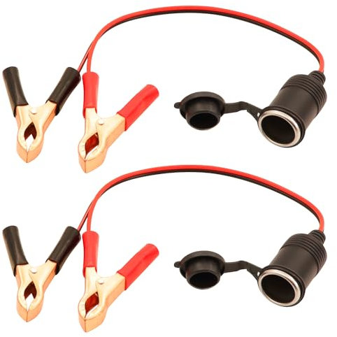 LANMINGLEL Adaptador de batería para encendedor de cigarrillos 18AWG 12V Enchufe hembra para encendedor de cigarrillos a batería Pinzas de cocodrilo para dispositivos electrónicos de coche Paquete de2