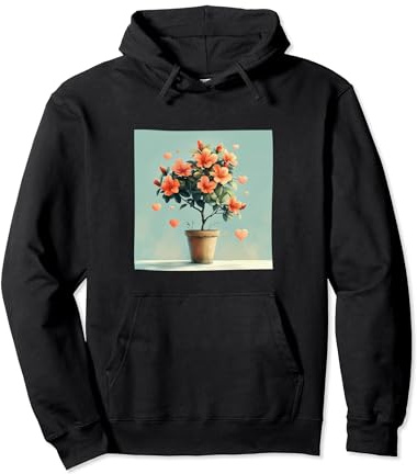 Pianta di azalea in vaso Cottagecore Boho Cuori Grafica Felpa con Cappuccio