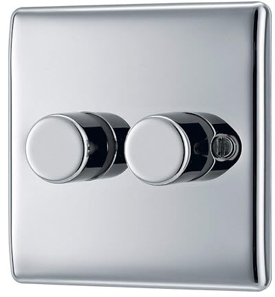 United Electrical Polished Chrome 2 Gang 40-400W Dimmer Light Switch, 2 Way, Silver D23PCW