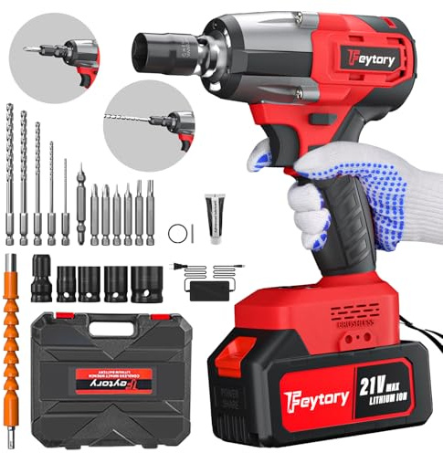 550NM Cordless Impact Wrench with 406 ft-lbs Torque, 1/2 Brushless Electric Impact Gun Fast Charge & 3000 mAh Battery, 16pcs Accessories Electric Wrench with Variable for DIY, Car, and Home Projects