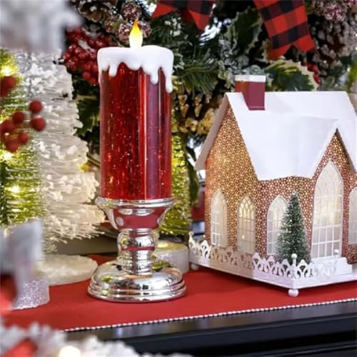 GUSHE LED-Kerzen mit Sockel,LED Weihnachtskerzen,Weihnachten Flammenlose Kerze,LED-Glitzer-Weihnachtskerzen,USB Wiederaufladbare Kerzen,LED Kerzen für Weihnachten,Party,Hochzeit,Heimdekoration (Rot)