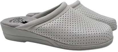 Zuecos Mujer Antideslizantes de Trabajo Calzado Sanitario y ortopédico cómodo para Enfermera, Cocina u Hospital Zapatillas de Piel o Goma Blancas y Azules de la Talla 35 a 41