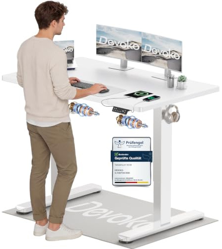 Devoko Höhenverstellbarer Schreibtisch mit 2 Motoren，25mm Einteilige Tischplatte, 120x60 cm Mobiler Elektrisch Computertisch mit Kabel Management, weiß - Perfekte Ergonomie für Dein Büro