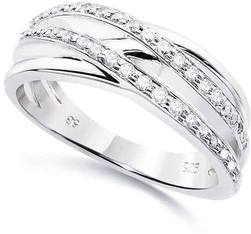 Eleganter Ring für Damen aus 925 Sterling Silber mit Zirkonia | Breiter Verlobungsring (64)