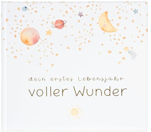 goldbuch 50498 Babytagebuch Voller Wunder Weltraum, Babyfotoalbum Weiß | Tagebuch mit Kunstdruck-Motiv Weltraum, Buch 24,5 x 22,5 x 3,5 cm, Babyalbum mit 100 illustrierten Seiten, Made in Germany