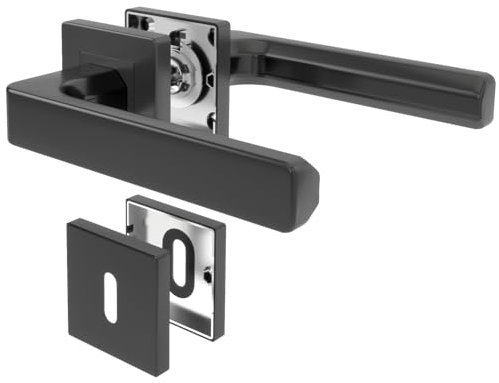 AwmnSrman Türgriffe Innentüren Schwarz CUBE Türklinke Türbeschlag Drückergarnitur Zimmertür Garnitur BB-Buntbart Set 1er-Set Moderne Edelstahl 2 Türklinken & 2 Langschilder